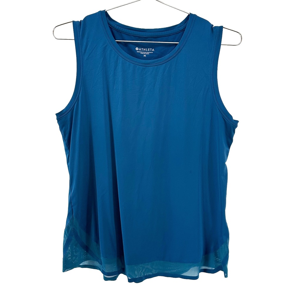 ATHLETA Cadence Sheer‎ Mesh Hem Performance Tank Top • Medium • teal blue
